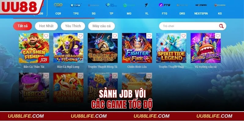 Sảnh JDB với các game tốc độ, diễn ra nhanh chóng